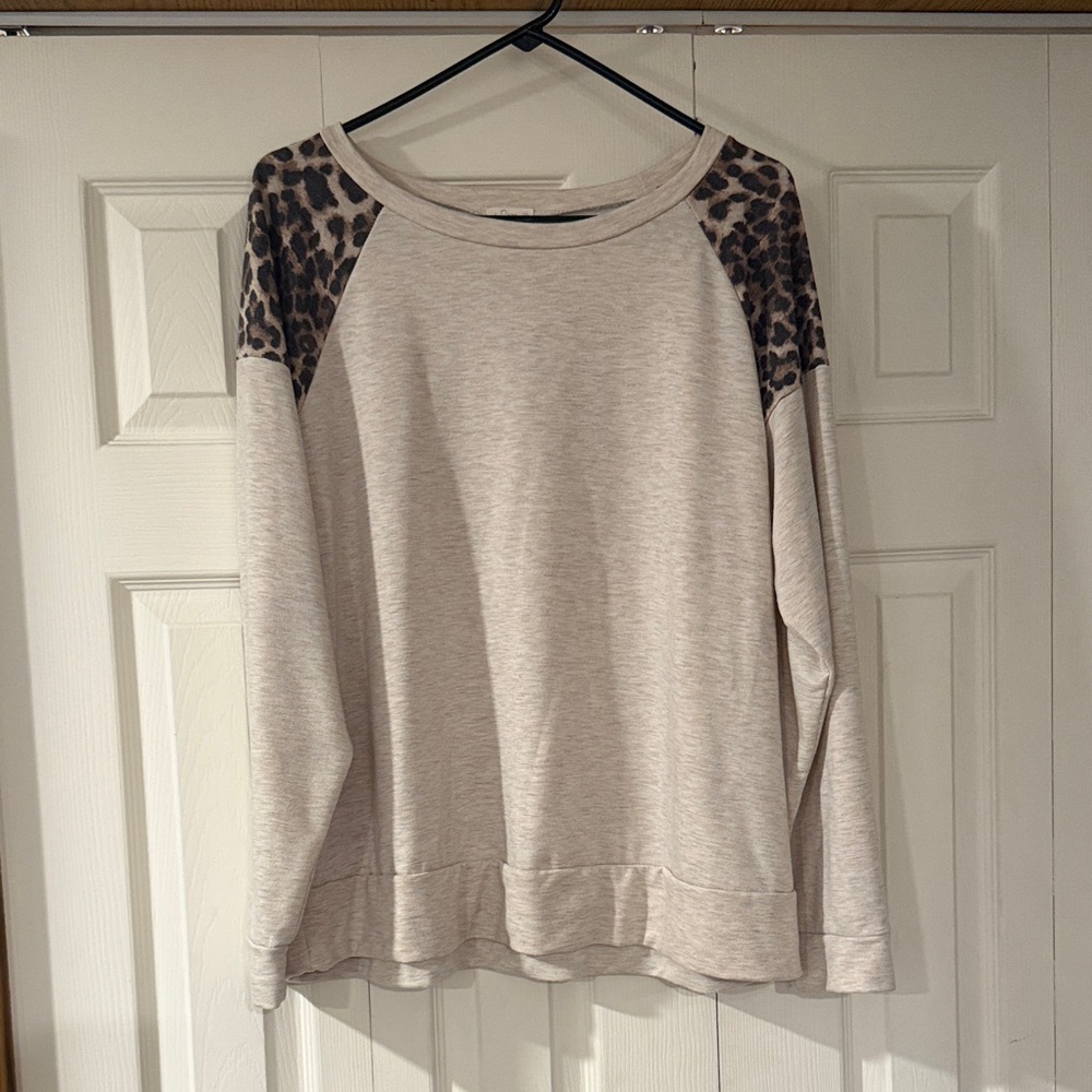 Leopard Print Accent Beige Women's Top